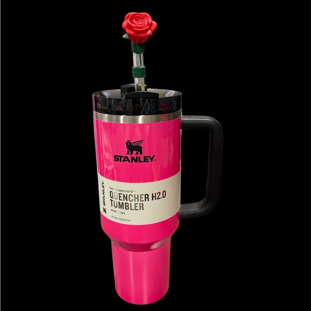 Stanley Pink Quencher H2.0 Tumbler Exclusive 40Oz with Flower Straw Topper